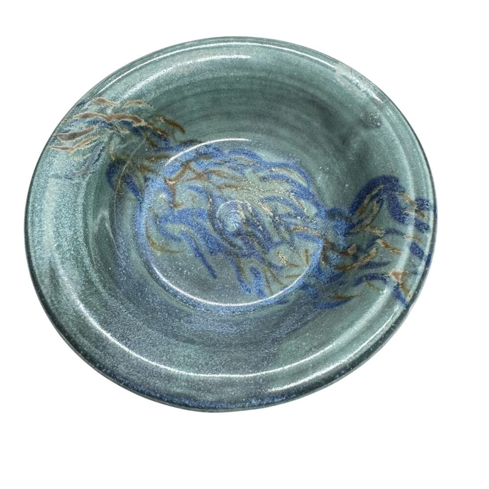 Blue Pottery Trinket Dish Ashtray Jewelry Dish Small